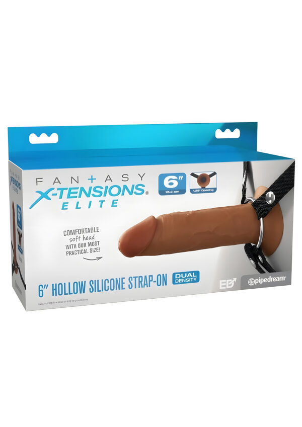 6 Inch Hollow Silicone Strap On Brown