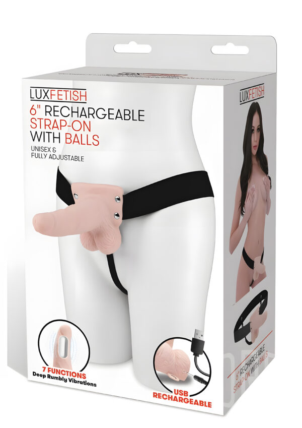 6 Inch Rechargeable Vibrating Strap-On With Balls