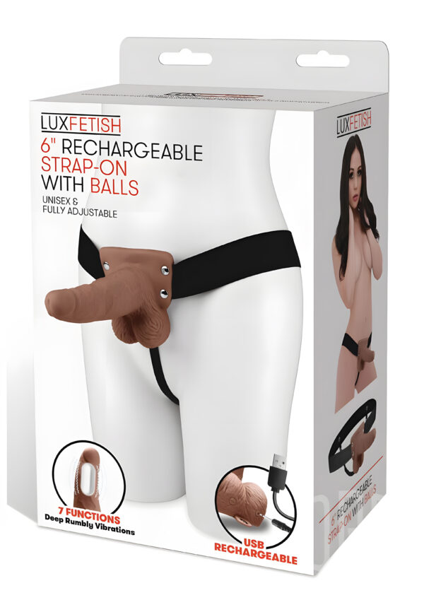 6 Inch Rechargeable Vibrating Strap-On With Balls