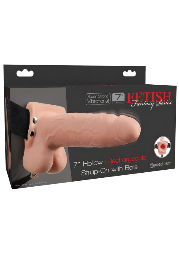 7 Inch Hollow Rechargeable Vibrating Strap-On with Balls