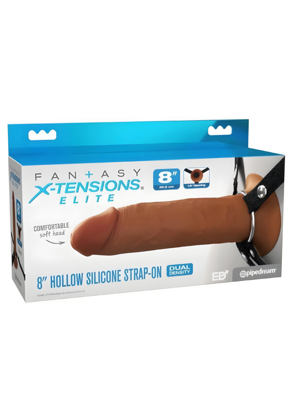 8 Inch Hollow Silicone Strap On Brown