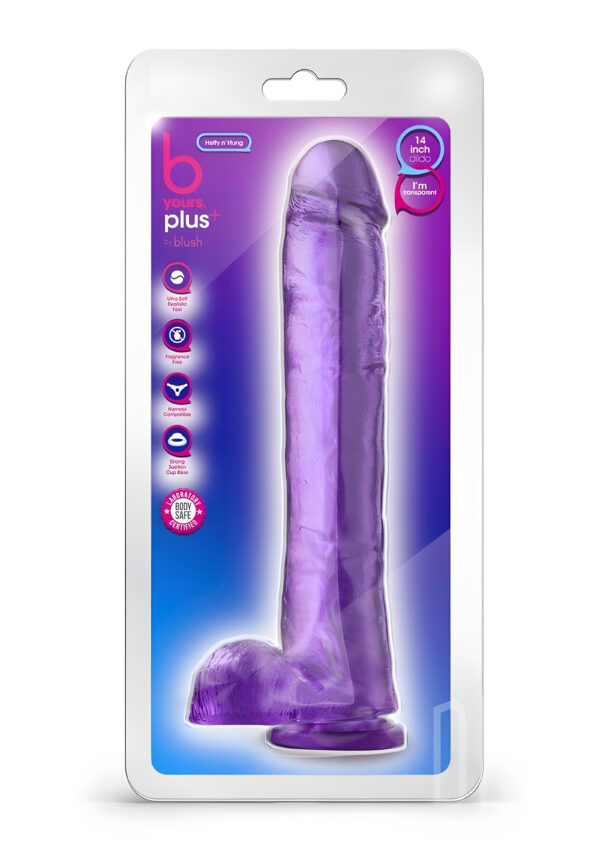 B Yours Plus Hefty N Hung Purple 14 Inch Dildo With Balls