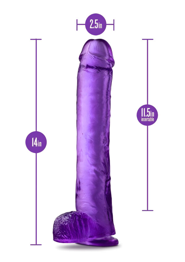 B Yours Plus Hefty N Hung Purple 14 Inch Dildo With Balls