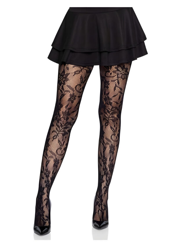 Black Chantilly Floral Lace Tights