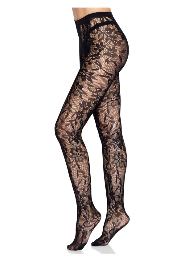 Black Chantilly Floral Lace Tights