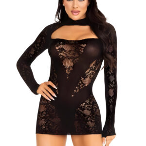 Black Lace Mini Cuff Dress