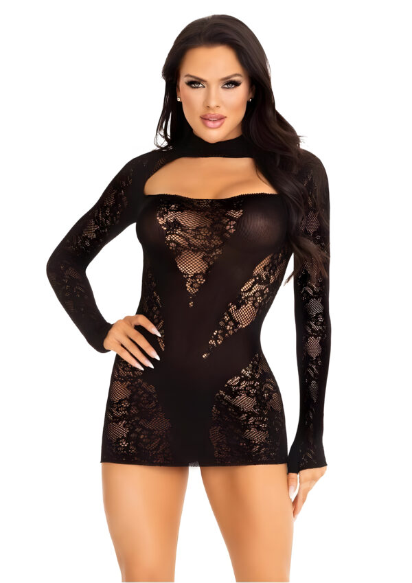 Black Lace Mini Cuff Dress
