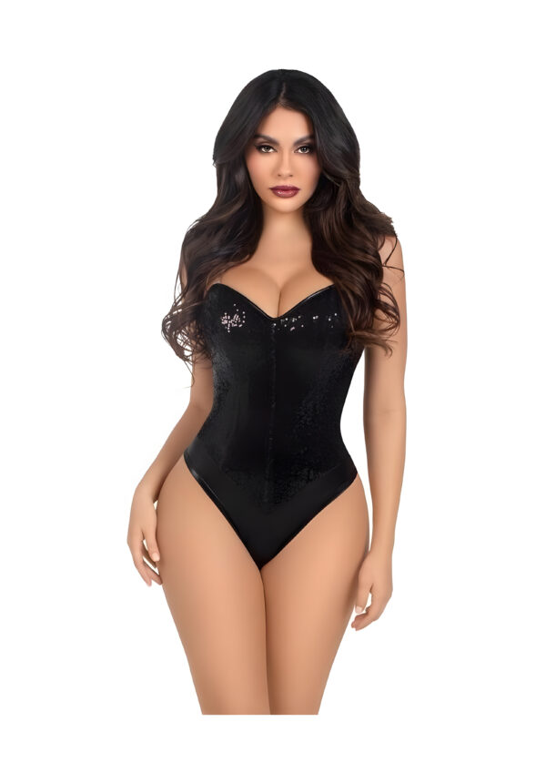 Black Sequin Snap Crotch Bodysuit - Small