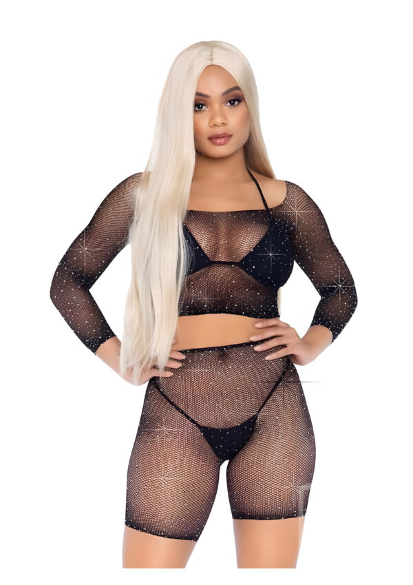 Black Vibes Fishnet Crop Top with Bike Shorts