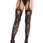 Bloom Net Garter Belt Stockings Black