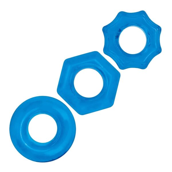 Buy the Blue Line 3 Pack Nuts & Bolts Stretch Cock Ring Set at Cloud Climax
