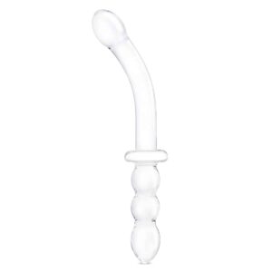 Buy the Glas 12inch Girthy Ribbed G Spot Glass Dildo With Handle Grip Double Ended at Cloud Climax