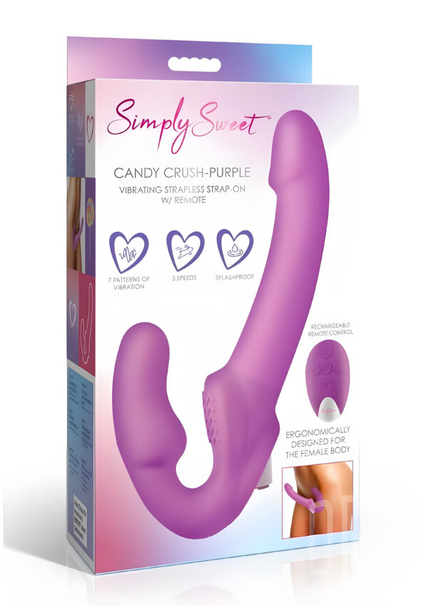 Candy Crush Purple Vibrating Strapless Strap On With Remote