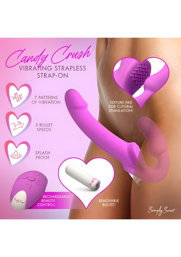 Candy Crush Purple Vibrating Strapless Strap On With Remote