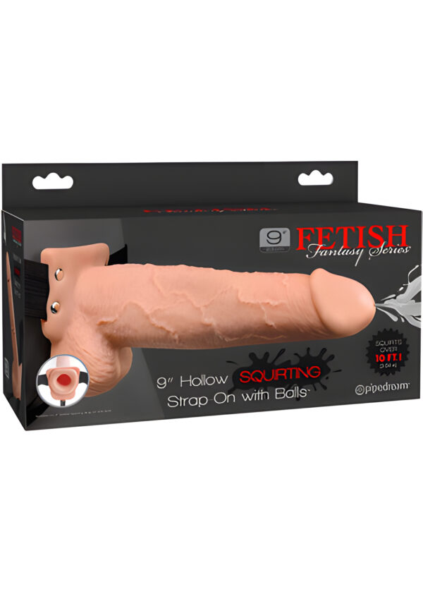 Fetish Fantasy Series 9 Inch Hollow Squirting Strap-On with Balls