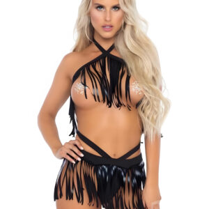 Get Wild Fringe Bikini Set Black Medium Large