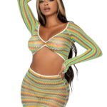 Green Summer Romance Net Top and Skirt Set