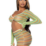 Green Summer Romance Net Top and Skirt Set