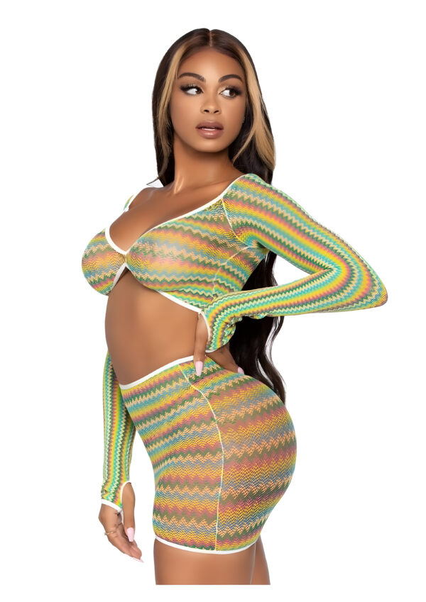 Green Summer Romance Net Top and Skirt Set