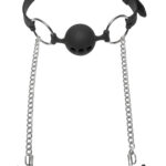 Hinder Breathable Silicone Ball Gag with Nipple Clamps