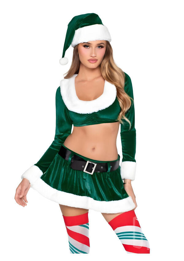 Hoho Hottie Santa Costume Xs Green And White 4 Piece Set