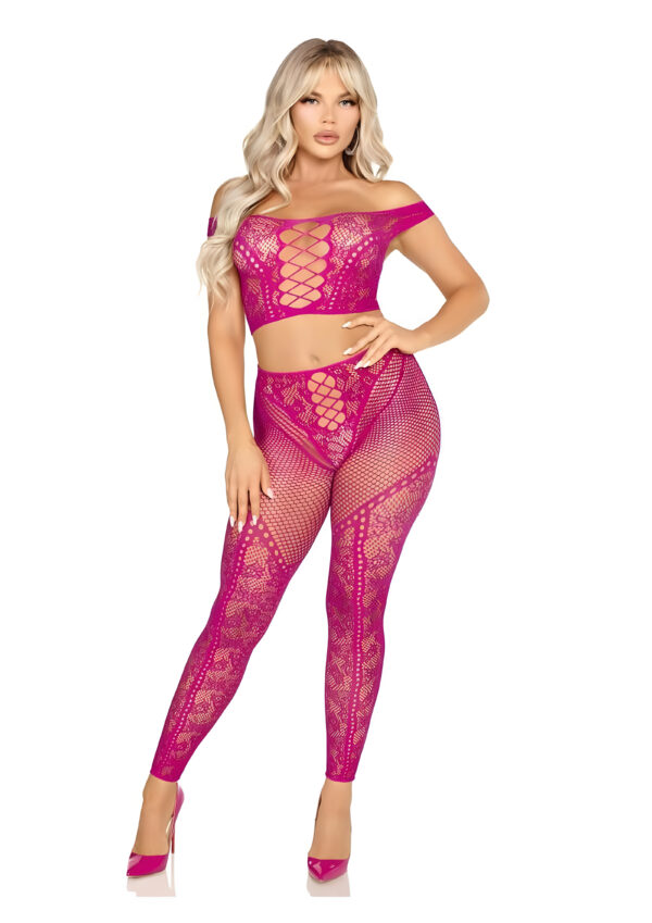 Magenta Crop Top and Leggings Set