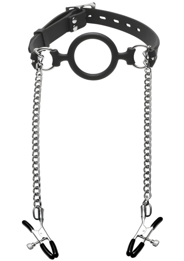 Mutiny Silicone O-Ring Gag with Nipple Clamps