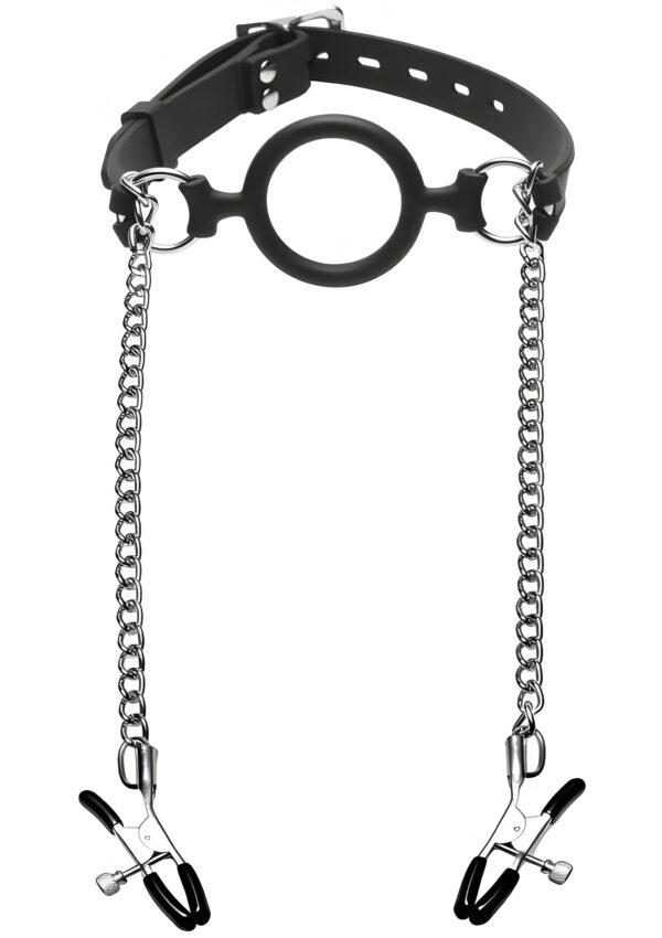 Mutiny Silicone O-Ring Gag with Nipple Clamps