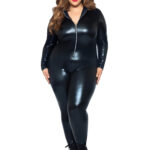 Plus Size Wet Look Leather Catsuit 3X4X