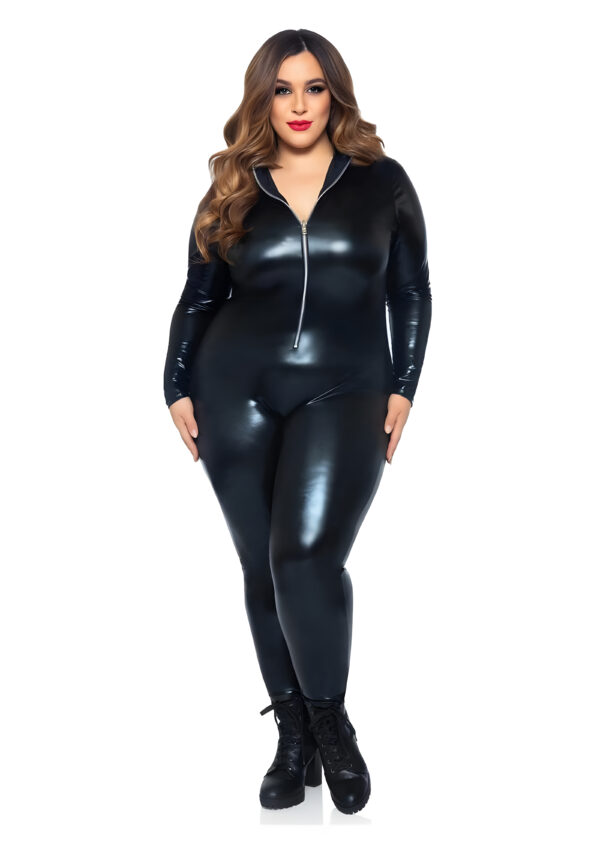 Plus Size Wet Look Leather Catsuit 3X4X