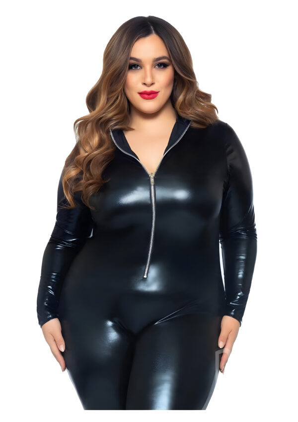 Plus Size Wet Look Leather Catsuit 3X4X
