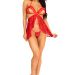 Red Lace Peekaboo Babydoll Lingerie with G-String Large