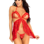 Red Lace Peekaboo Babydoll Lingerie with G-String Small