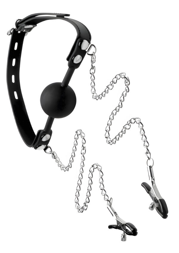 Silicone Ball Gag with Nipple Clamps