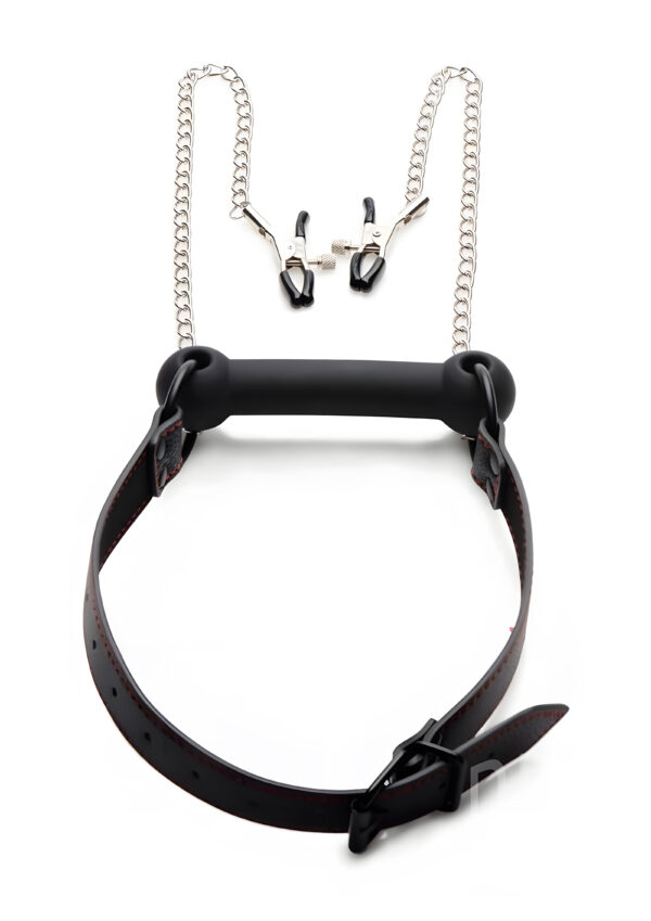 Silicone Bit Gag With Nipple Clamps